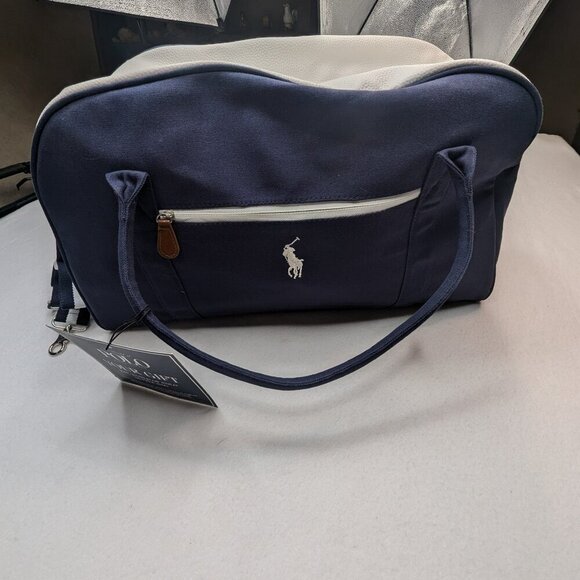 NWT Ralph Lauren Leather Accent Logo Duffel - Blue - Picture 1 of 14